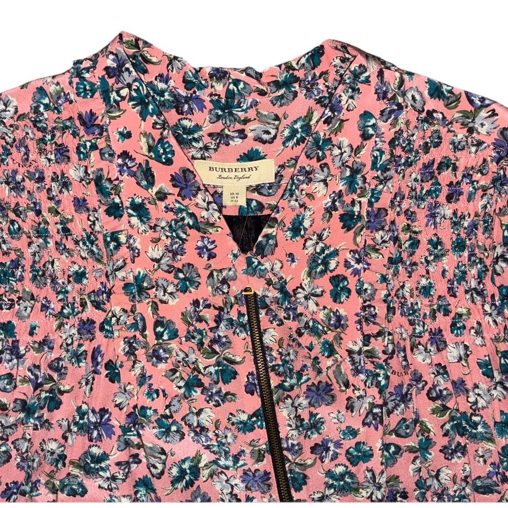 Burberry Dress Women's 8 Pale Rose Silk Floral Midi Boho Cottagecore Prairie NEW - Picture 4 of 16